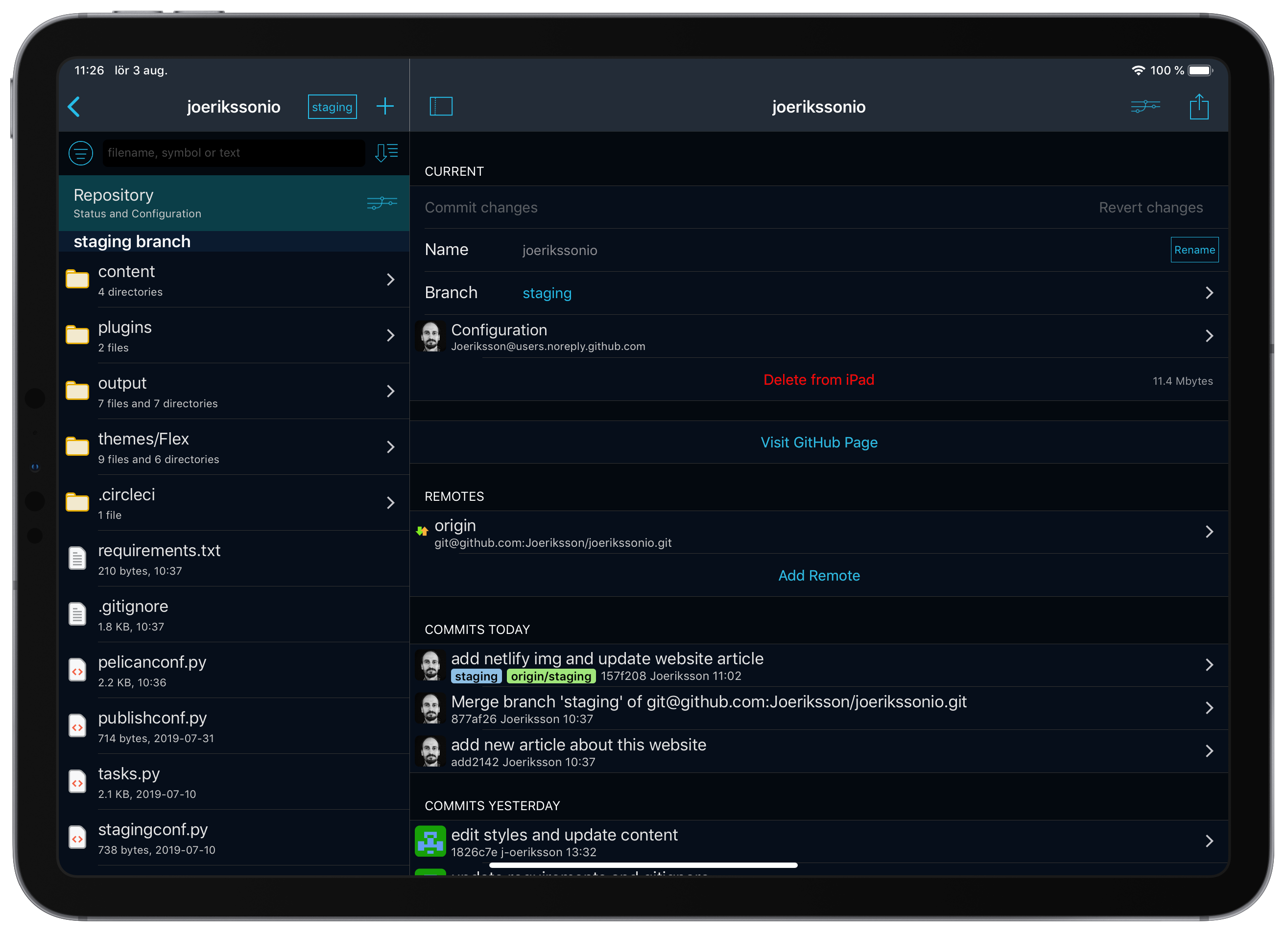 Working Copy on iPad