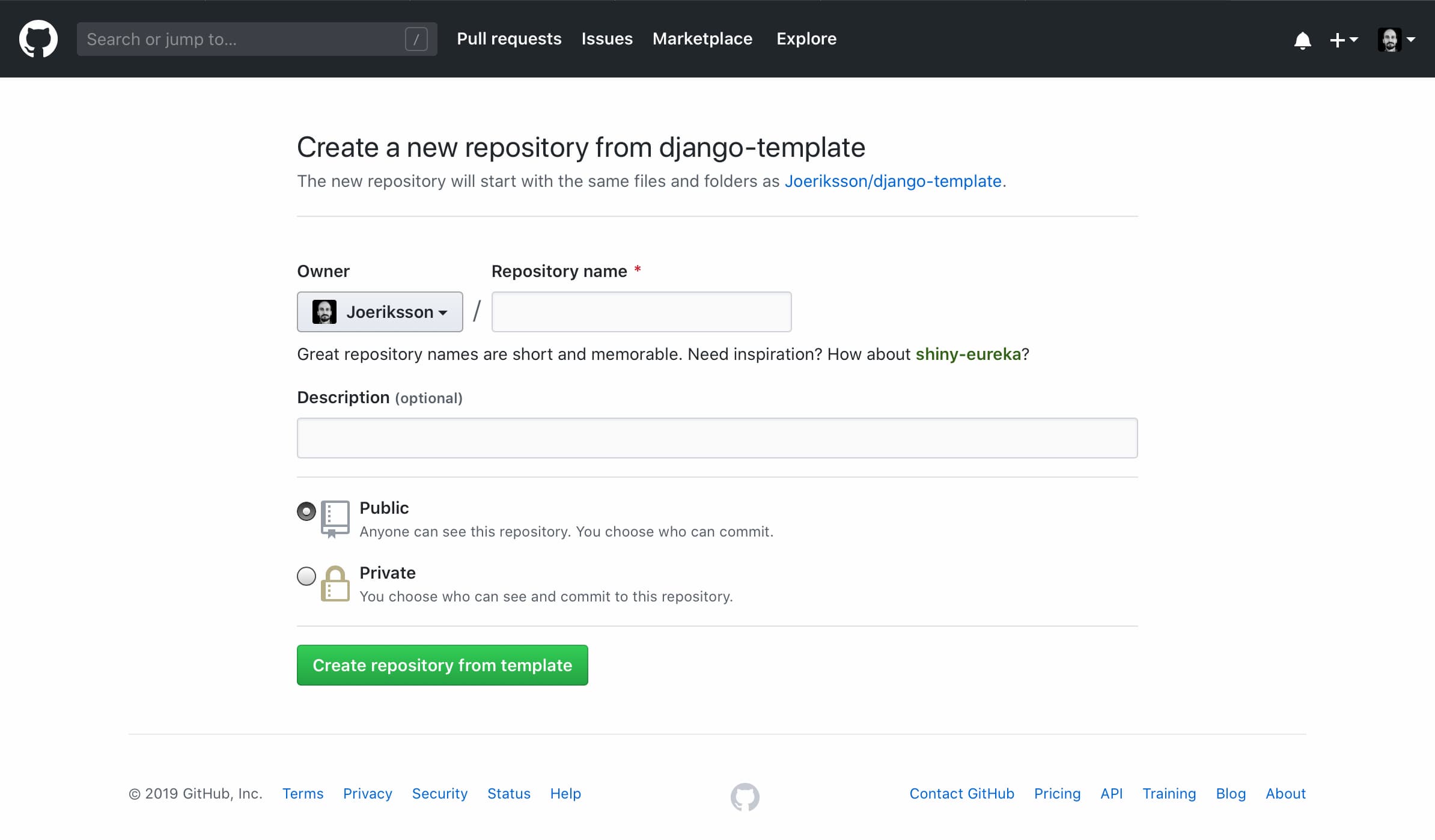 Django template create new repo image