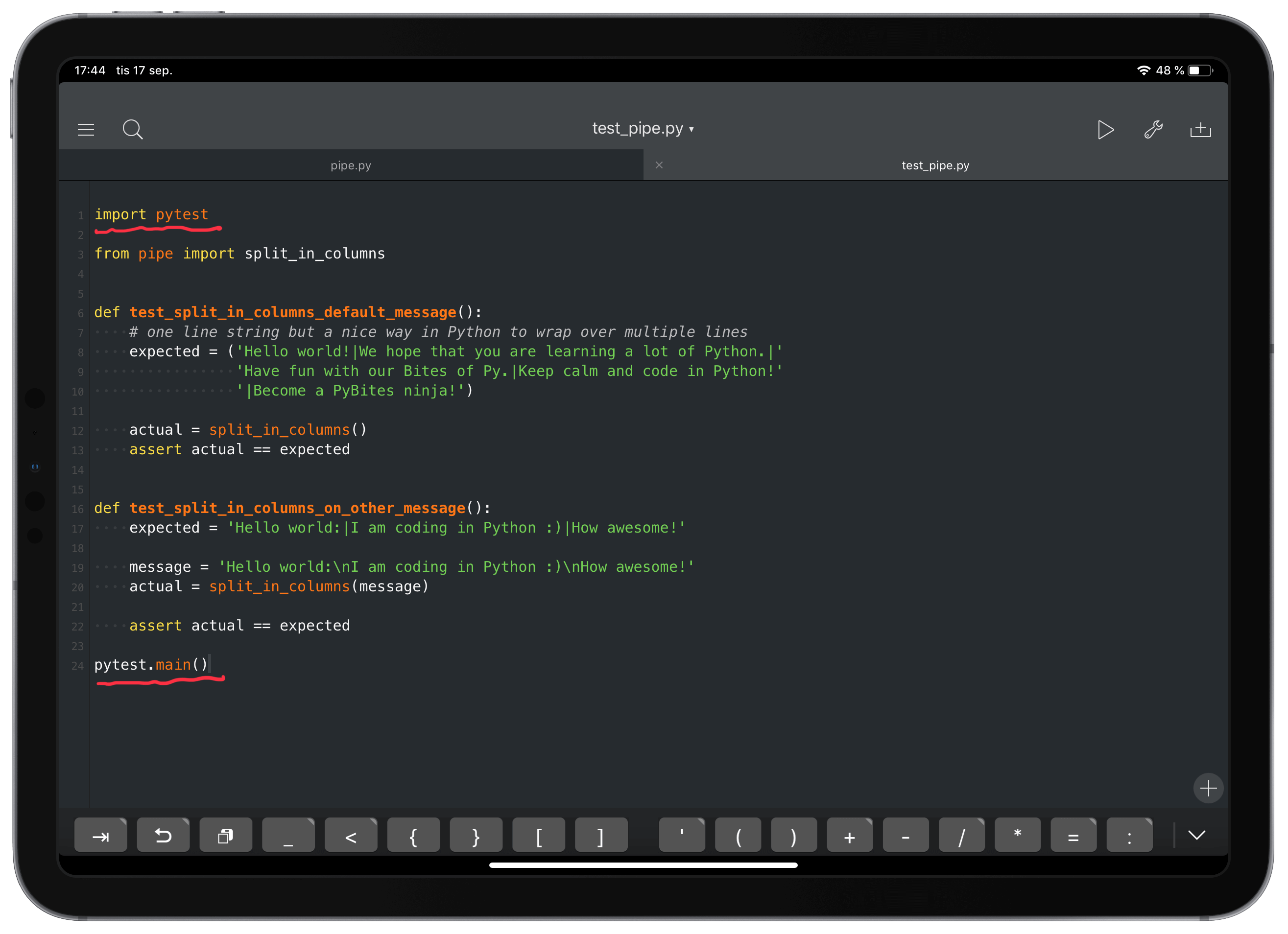 Pythonista code and test image