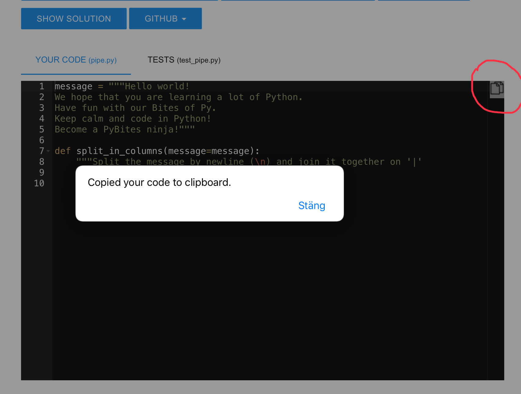 Pybites copy code image